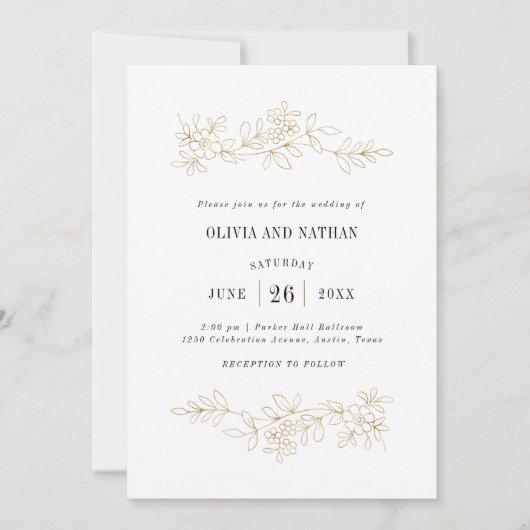 Nepgoud botanische lijntekeningen | Trouwen Kaart (Voorkant)