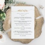 Nepgoud Calligraphy Menu Vouwkartoon<br><div class="desc">Eenvoudig klassiek & elegant huwelijksmenukaart bord. Een elegant ontwerp in goud, zwart en wit of elke achtergrondkleur naar keuze. Klik gewoon op de link 'verder aanpassen', zichtbaar onder het tekstveld voor personalisatie aan de rechterkant, en kies uw gewenste achtergrondkleur. Deze sjabloon voor aanplakbiljetten maakt het snel en eenvoudig om prachtige...</div>