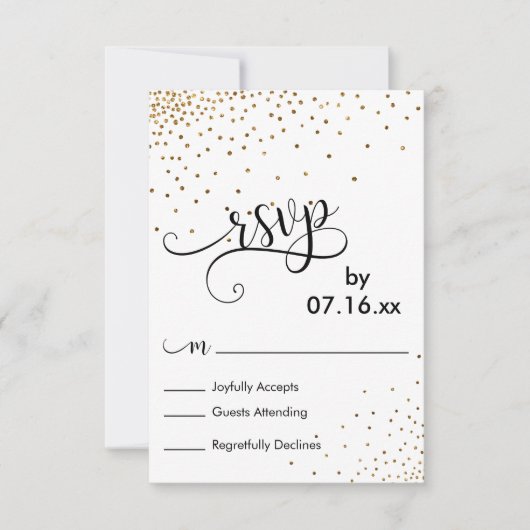 Nepgoud Confetti Script Typografie RSVP Kaartje (Voorkant)