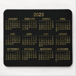 Nepgoud en zwarte jaarlijkse kalender 2023 muismat