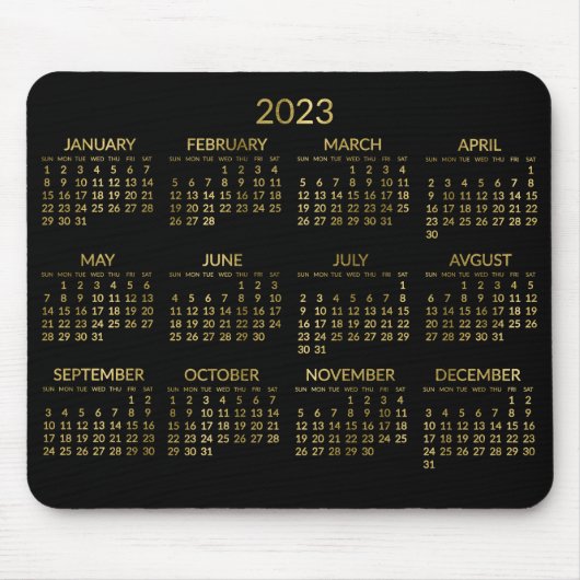 Nepgoud en zwarte jaarlijkse kalender 2023 muismat (Voorkant)