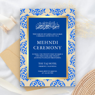 Nepgoud Folie Blauwe Damast Islamitische Mehndi-ce Informatiekaartje