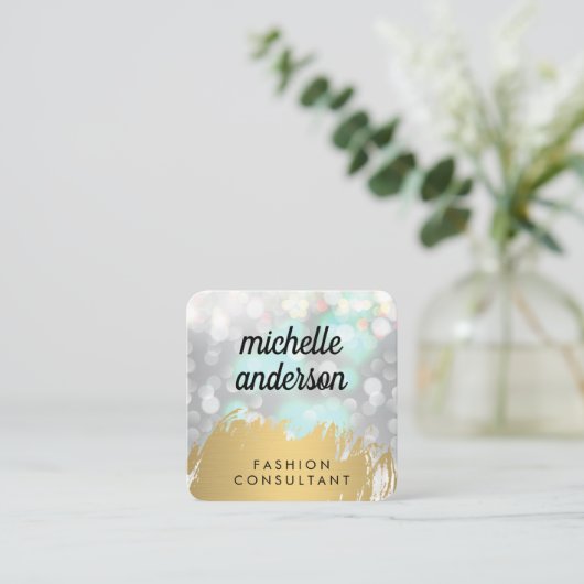 Nepgoud geborsteld met Boke Glitter Vierkante Visitekaartje (Staand voorkant)