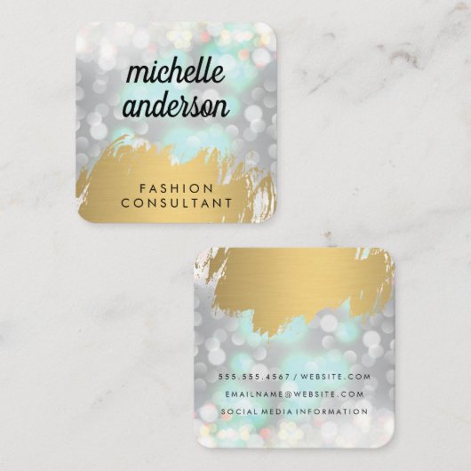 Nepgoud geborsteld met Boke Glitter Vierkante Visitekaartje (Voorkant / Achterkant)