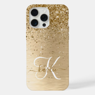 Nepgoud geborsteld metaal glinsterend monogram naa iPhone 15 pro max case