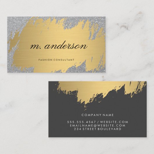 Nepgoud geborsteld witgrijs | Glitter Glans Visitekaartje (Voorkant / Achterkant)