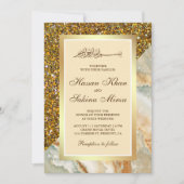 Nepgoud Glitter Bruin Marmer Moslim Bruiloft Kaart (Voorkant)