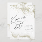 Nepgoud Glitter Modern Script Save the Date Kaart (Voorkant / Achterkant)