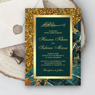 Nepgoud Glitter Turkoois Groen Marmer Moslim Bruil Kaart
