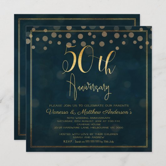 Nepgoud kalligrafie 50ste verjaardagsuitnodiging kaart (Voorkant / Achterkant)