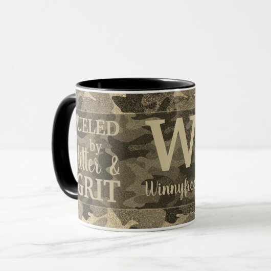 Nepgoud Metallic Camouflage Glitter Monogram Mok (Voorkant links)