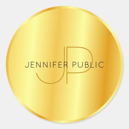 Nepgoud Metallic Look Elegant Monogram Sjabloon Ronde Sticker (Voorkant)
