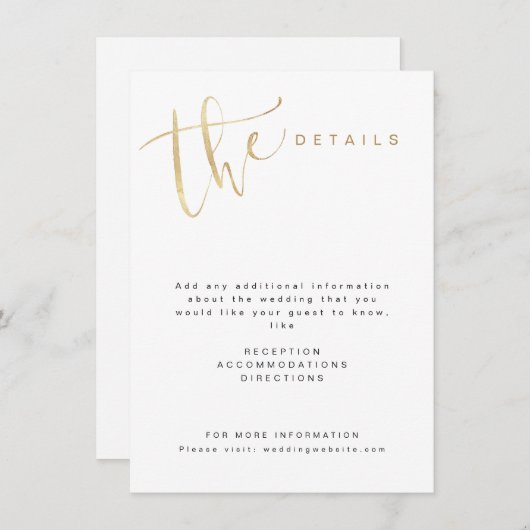 Nepgoud Moderne Eenvoudige Script Bruiloft details Informatiekaartje (Voorkant / Achterkant)