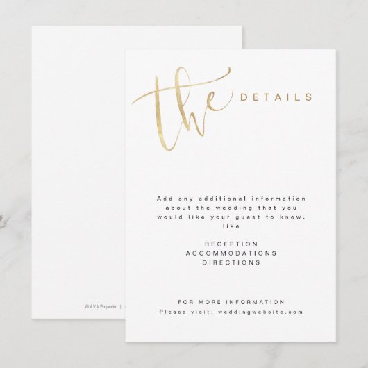 Nepgoud Moderne Eenvoudige Script Huwelijksdetails Informatiekaartje (Voorkant / Achterkant)