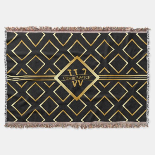 Nepgoud Monogram - Zwart en Goud Deken (Voorkant)