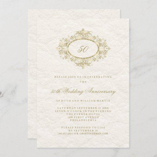 Nepgoud op Crème Witte 50ste Huwelijksverjaardag Kaart (Voorkant / Achterkant)