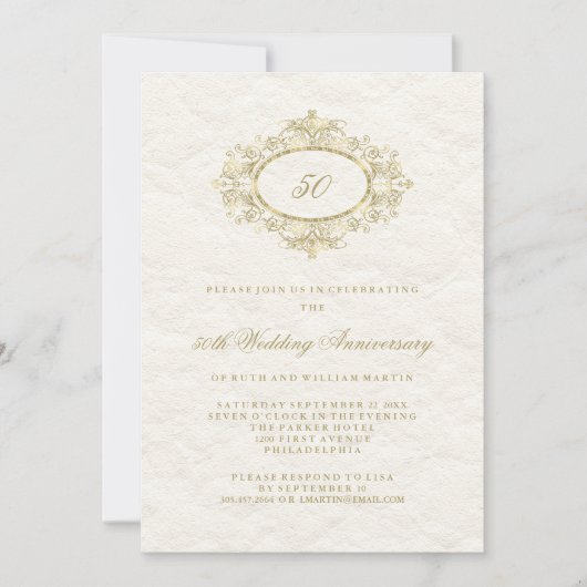 Nepgoud op Crèmewit 50ste Huwelijksverjaardag Kaart (Voorkant)