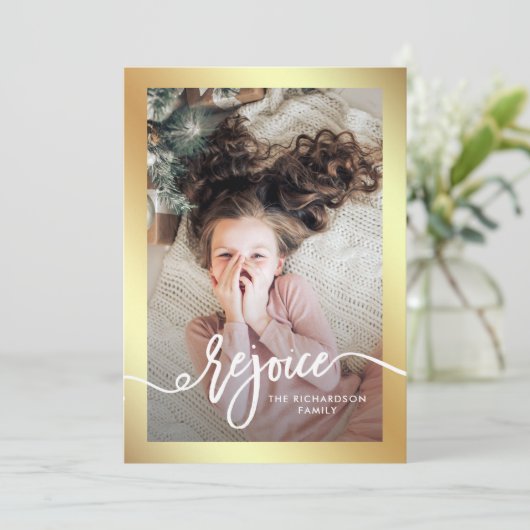 Nepgoud Verheug u | Kerstscript met foto Feestdagenkaart (Staand voorkant)