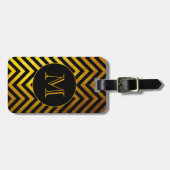 Nepgoud Zwart Chevronpatroon Aangepaste Monogram Bagagelabel (Voorkant horizontaal)