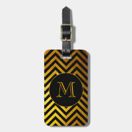 Nepgoud Zwart Chevronpatroon Aangepaste Monogram Bagagelabel