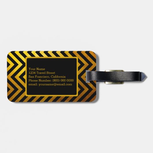 Nepgoud Zwart Chevronpatroon Aangepaste Monogram Bagagelabel (Achterkant horizontaal)