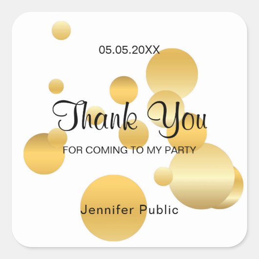 Nepgouden Confetti Bedankt Script Sjabloon Vierkante Sticker (Voorkant)