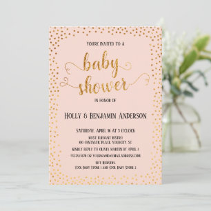 Nepgouden confetti typografie blozende babyshower kaart