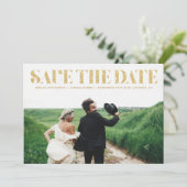 Nepgouden Glitter Typografie Foto Save the Date (Staand voorkant)
