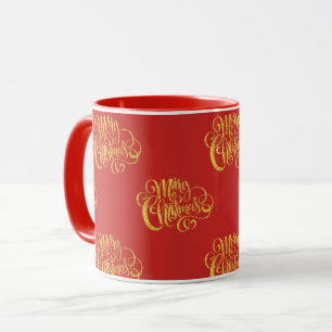 Nepgouden kalligrafie Merry Christmas mok