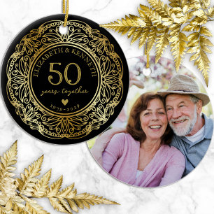 Nepgouden kant lijst 50ste huwelijksverjaardag keramisch ornament