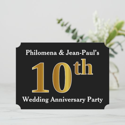 Nepgouden look 10e trouwfeest verjaardagsfeest kaart (Staand voorkant)