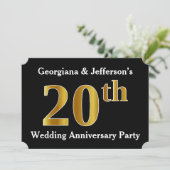 Nepgouden look 20e trouwjubileumfeestje kaart (Staand voorkant)