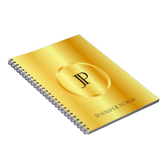 Nepgouden Metallic Uitzicht Moderne Monogram Sjabl Notitieboek (Rechterzijde)