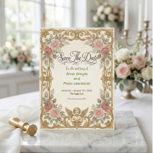 Nepgouden Sierlijke Barok Bloemrijke Lijst Save The Date