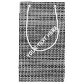 Nepgrijze stoffen cadeautas met aangepaste tekstna (Voorkant)