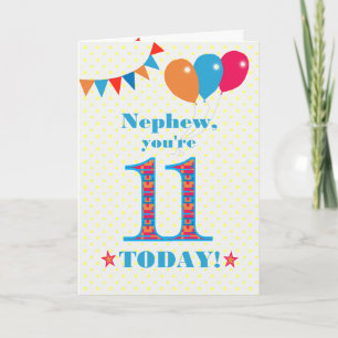 Nephew 11e Birthday Bunting Balloons Kaart