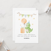 Nephew 1st Birthday Card Cute Watercolor Dinosaur Kaart (Voorkant / Achterkant in situ)