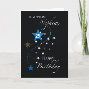 Nephew 29e verjaardag Star Inspirerend blauw zwart Kaart