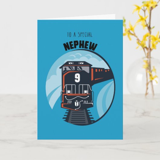 Nephew 9e verjaardag trein, kleine jongen, blauw kaart (Gele Bloem)