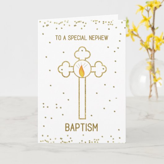 Nephew Baptisme Gold Cross Kaart (Gele Bloem)
