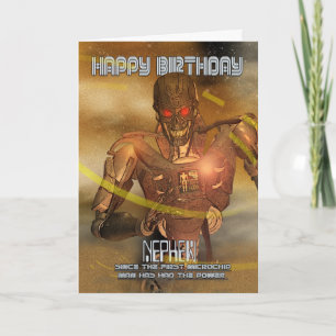 Nephew Birthday Card met Cyborg - Modern Robot Kaart