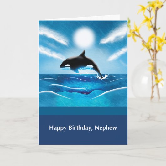Nephew Birthday met Orca Whale in Ocean Kaart (Gele Bloem)