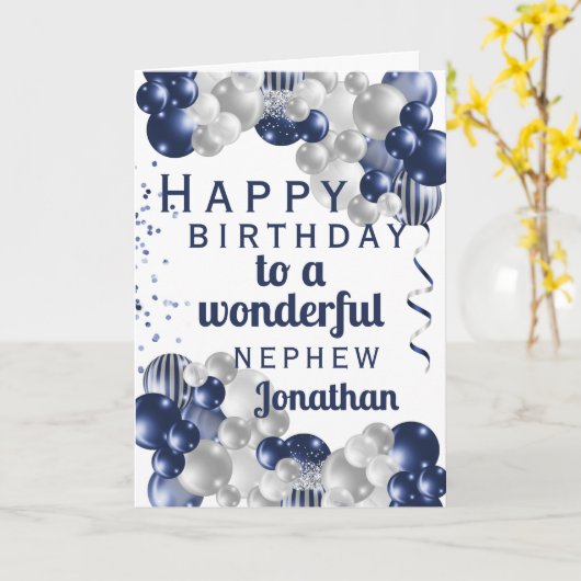 Nephew Birthday Navy Ballon Kaart (Gele Bloem)