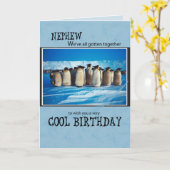 Nephew Birthday Penguins, van ons, groep Kaart (Gele Bloem)