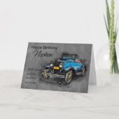 Nephew, blauwe auto op Waterverf achtergrond Kaart (Voorkant)
