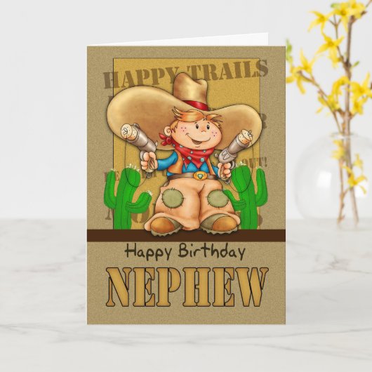Nephew Cowboy Verjaardag Kaart - Rootin' Tootin' B (Gele Bloem)