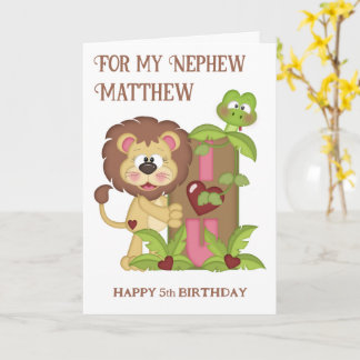 Nephew Cute Lion 5th Birthday Wishes Card Kaart