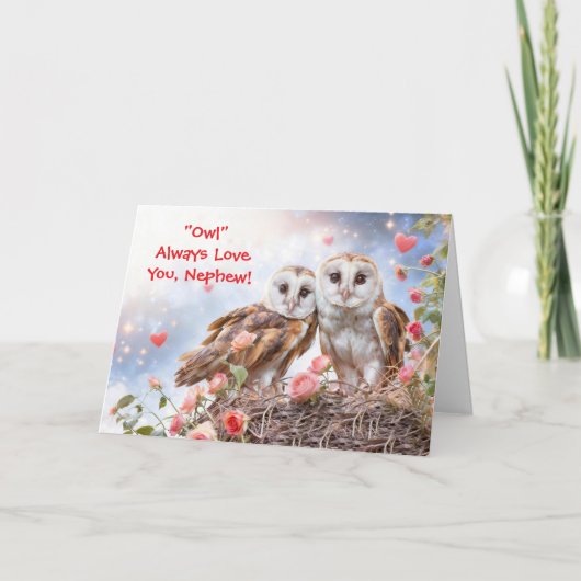 Nephew Cute Owls Happy Valentines Day Card Kaart (Voorkant)