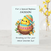 Nephew Eerste Pasen Personaliseer Paaskuiken Kaart (Gele Bloem)