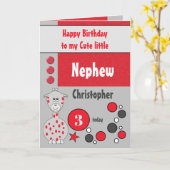 Nephew elke leeftijd giraffe rood en grijs verjaar kaart (Gele Bloem)